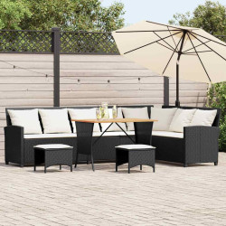 4Pcs conjunto sofás de jardim com almofadões em l vime PE preto
