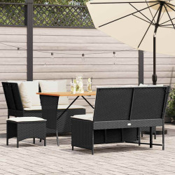 5 Pcs conjunto sofás de jardim com almofadões vime PE preto