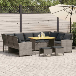 4 Pcs conjunto sofás de jardim c/ almofadões vime PE cinzento