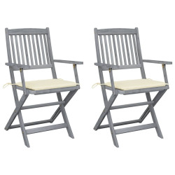 Cadeiras exterior dobráveis c/ almofadões 2 pcs acácia maciça