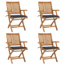 Cadeiras de jardim dobráveis c/ almofadões 4 pcs teca maciça