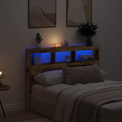 Armário de cabeceira com luzes LED 140x17x102cm madeira velha