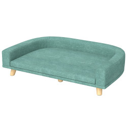 Sofá para cães cama elevada para cães estofada com almofada lavável e pés de madeira de pinho 98x67x25 cm verde