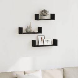 Prateleiras parede 3 pcs derivados madeira carvalho preto