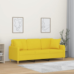 Sofá 3 lugares + almofadas decoração 180cm tecido amarelo-claro