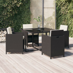 5 Pcs conjunto de jantar p/ jardim c/ almofadões vime PE preto