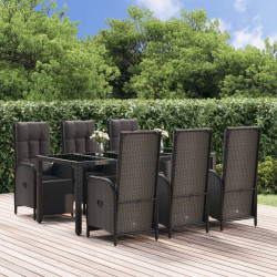 7 Pcs conjunto de jantar p/ jardim c/ almofadões vime PE preto