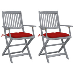 Cadeiras exterior dobráveis c/ almofadões 2 pcs acácia maciça