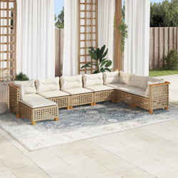 8 Pcs conjunto de sofás p/ jardim com almofadões vime PE bege