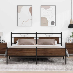 Estrutura cama sem colchão 193x201 cm metal carvalho castanho