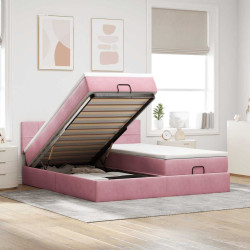 Moldura de cama otomana com colchão rosa 200x200cm veludo