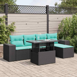 6 Pcs conjunto sofás jardim c/ almofadões vime PE/acácia preto