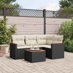 5 Pcs conjunto sofás de jardim com almofadões vime PE preto