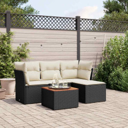 5 Pcs conjunto sofás de jardim com almofadões vime PE preto