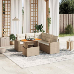 6 Pcs conjunto de sofás p/ jardim com almofadões vime PE bege