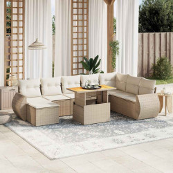9 Pcs conjunto de sofás p/ jardim com almofadões vime PE bege