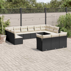 13 Pcs conjunto de sofás de jardim com almofadões vime PE preto