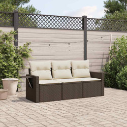 3 Pcs conjunto sofás de jardim com almofadões vime PE castanho