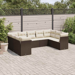9 Pcs conjunto sofás p/ jardim c/ almofadões vime PE castanho