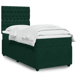 Cama com molas/colchão 100x200 cm veludo verde-escuro