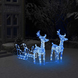 Decoração de natal renas/trenó 160 luzes LED 130 cm acrílico