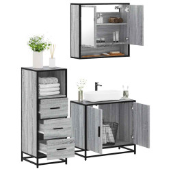 3 Pcs conjunto móveis casa de banho madeira proc. cinza sonoma