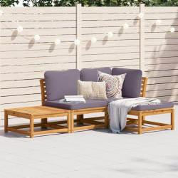 4 Pcs conjunto lounge de jardim com almofadões acácia maciça