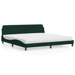 Cama com colchão dover 200x200 cm veludo verde-escuro