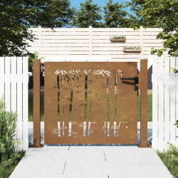 Portão de jardim 100x75 cm aço corten design bambu