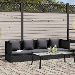 Sofá de jardim com almofadão e almofada vime PE preto