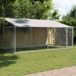 Jaula para cão com telhado/porta 4x2x2 m aço galvanizado cinza