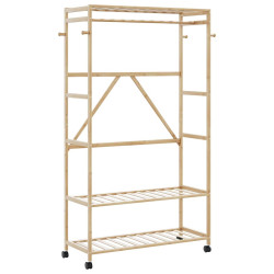 Cabide com prateleiras e rodas 110x40x180 cm bambu