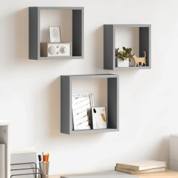 Prateleiras de parede em forma de cubo 3 pcs MDF cinzento