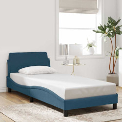 Estrutura de cama com cabeceira dover 90x190 cm veludo azul