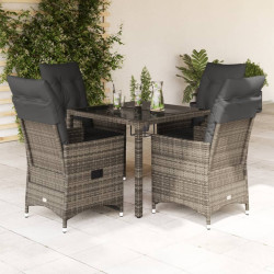 5 Pcs conjunto de jantar p/ jardim c/ almofadões vime PE cinza