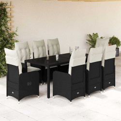 9 Pcs conjunto de bistrô p/ jardim c/ almofadões vime PE preto