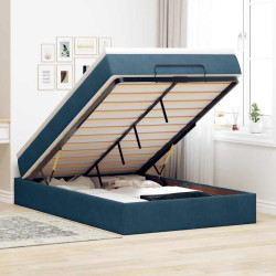 Estrutura cama otomana colchão 120x200cm veludo azul escuro