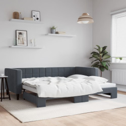 Sofá-cama com gavetão 90x190 cm veludo cinzento-escuro