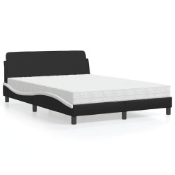 Cama com colchão dover 140x200 cm couro artificial preto e branco
