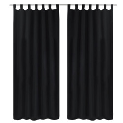 Cortinas de cetim com laços, 2 pcs, preto 140 x 225 cm
