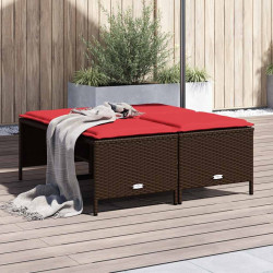 Banquetas de jardim com almofadas, conjunto de 4 peças, em rattan sintético marrom