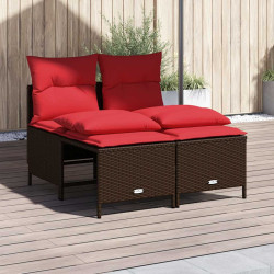 Conjunto de sofá de jardim com 4 peças e almofadas em rattan sintético marrom
