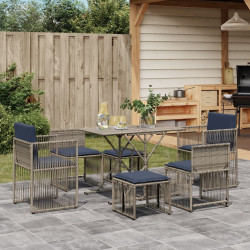 Conjunto de jantar para jardim com 7 peças e almofadas em rattan sintético cinza