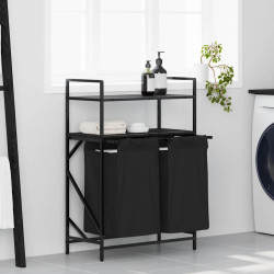 Cesto de roupa suja com 2 compartimentos e prateleiras, cor carvalho preto