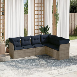 Conjunto de sofá de jardim com 6 peças e almofadas em rattan sintético cinza