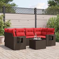 Conjunto de sofá de jardim com 7 peças e almofadas em rattan sintético marrom