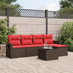 Conjunto de sofá de jardim com 6 peças e almofadas em rattan sintético marrom