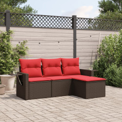 Conjunto de sofá de jardim com 4 peças e almofadas em rattan sintético marrom