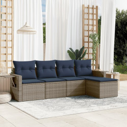Conjunto de sofá de jardim de 5 peças com almofadas em rattan sintético cinza