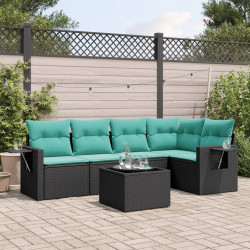Conjunto de sofá de jardim com 6 peças e almofadas em rattan sintético preto